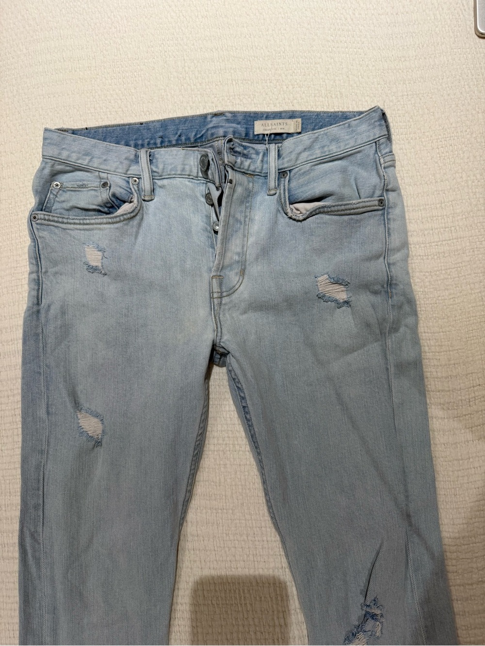 All Saints Men’s Light Blue Slim Distressed Jeans